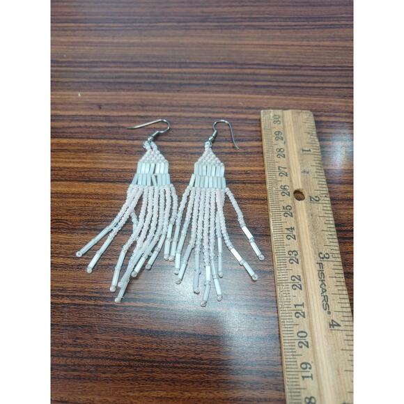 Southwestern Seed Bead Pink Dangle Drop Earrings Southwest Boho Jewelry - Picture 5 of 7